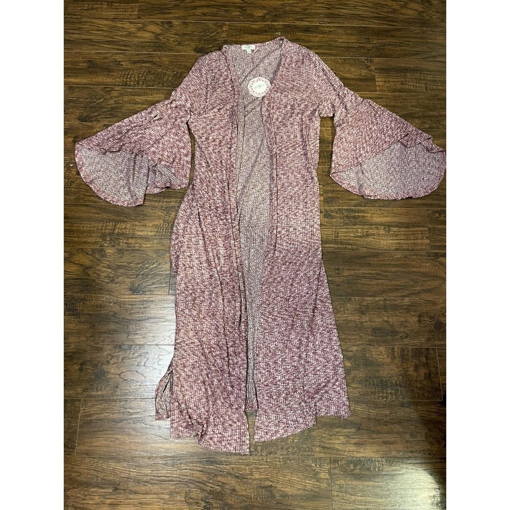 Umgee Long Flowy Open Front Ribbed Knit Cardigan Sweater Duster Purple Sz: Small